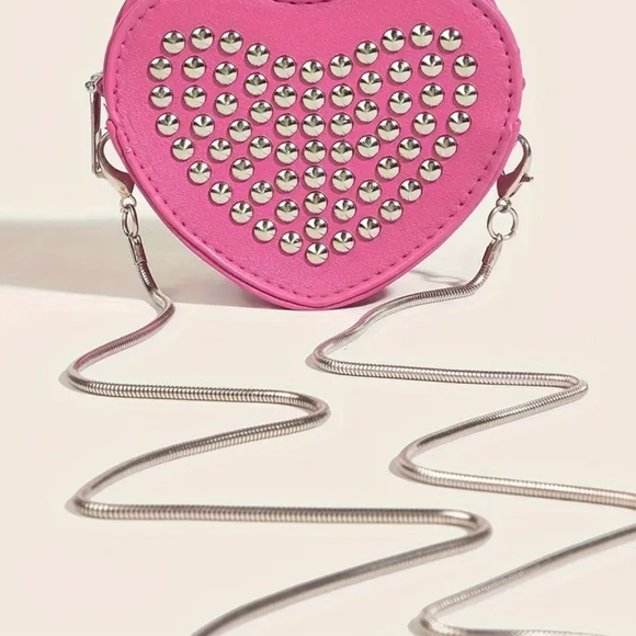 Handbags - Pink Heart Studded Crossbody Bag